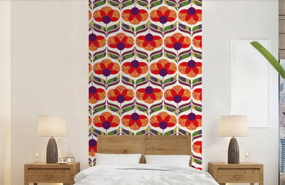 Behang - Fotobehang Retro - Flower Power - Vintage - Kleuren - Breedte 120 cm x hoogte 240 cm