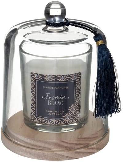 Geurkaars - Jasmijn - Lolita - 26 Branduren - Donkerblauw - 130g - B 10,7cmx H 13,8cm - Decoratie - Wax - Glas - Hout Cadeau