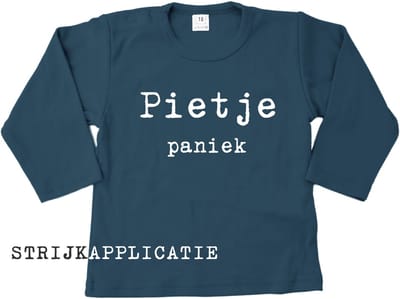 Strijkapplicatie Pietje Paniek – Wit Flock – 16 x 8 cm – sinterklaasshirt maken - Pimp Studio