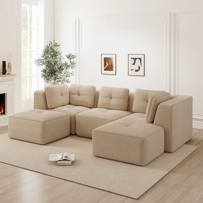 REDOM - Modulaire Hoekbank - Diepe Zitting - Modern - Voor Woonkamer - Cord - Beige