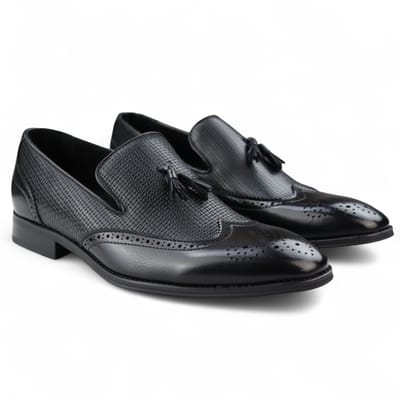 Zwarte mocassin loafers met kwastjes voor heren, elegante instappers