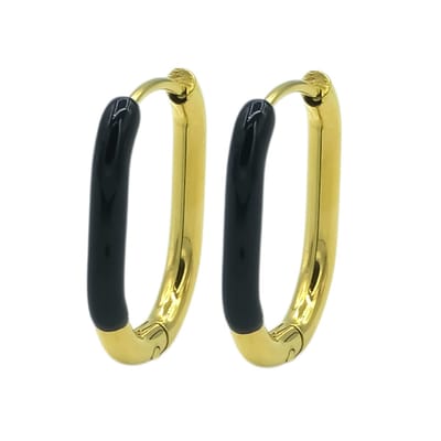 Goldplated U-Huggie oorbellen van staal met zwarte emaille (21 x 16mm)