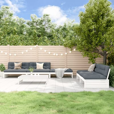vidaXL - 6-delige - Loungeset - met - kussens - massief - hout - wit