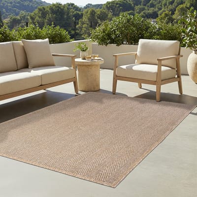TAPISO Yucana Buitentapijt - Flatweave Vloerkleed Buiten & Binnen - Modern Gemêleerd Design met Frame - Weerbestendig & UV-bestendig - Beige Creme 80x150