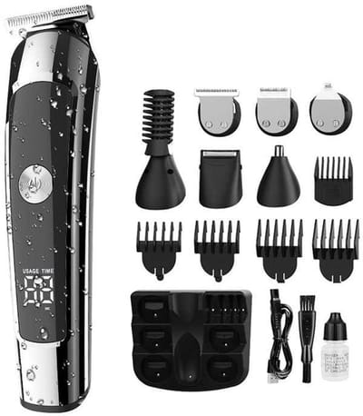 Haartrimmer, haartrimmer voor mannen met digitaal display, snoerloos/met snoer, 16-in-1 verzorgingsset voor baard, neus en oor, lichaam, manscaping, oplaadbare alles-in-één stylingset