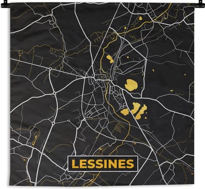 Wandkleed - Wanddoek - Kaart - Lessines - Goud - Stadskaart - Plattegrond - 180x180 cm - Wandtapijt