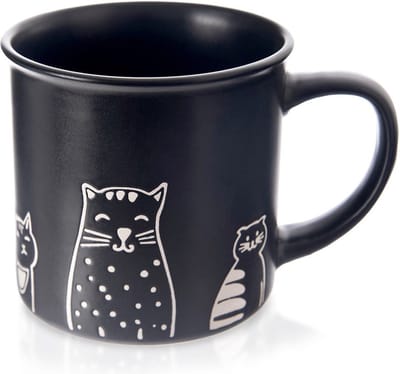 Mok Keramiek Zwart Katten 500 ml - Koffiemok - Theebeker - Koffie - Beker
