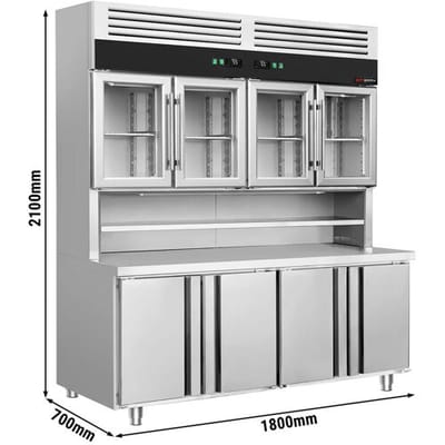 GGM Gastro Kühltisch mit Wandkühlregal - 1800x700mm - 4 Glastüren oben, 4 Türen unten - Arbeitsfläche