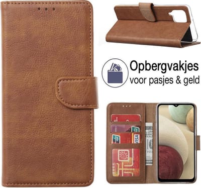 Hoesje geschikt voor Samsung Galaxy A12 Book Case - Bookstyle Cover - Portemonnee Hoesje - Galaxy A12 (5G) Hoesje - BRUIN - EPICMOBILE