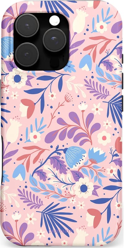 Casetastic hoesje geschikt voor Apple iPhone 16 Pro - MagSafe - Dubbellaagse bescherming - Bloeispel - Fashion Case - Lichtroze Lavendel Crème Lichtgrijs