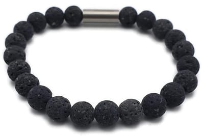 H-Beau - Handgemaakte Armband van Edelstenen - Natuurstenen - Lavasteen kralen- Heren - Unisex - RVS Kraal - 8mm - lengte 19cm - Antraciet/grijs - Mat