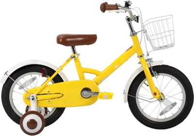 Kinderfiets 30–46 cm – Voor kinderen van 2–8 jaar voor dagelijks gebruik en spel – Met mand, spatborden, volledige kettingkoffer en zijwieltjes – Geel frame