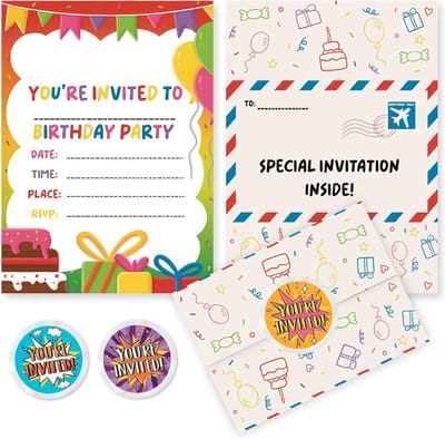 40 Kinder Verjaardagsfeest Uitnodigingen met Holografische Stickers en Enveloppen