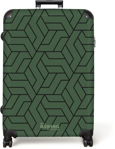 NoBoringSuitcases.com® - Koffer groot - Reiskoffer lichtgewicht - Donkergroen geometrisch vlechtpatroon met zwarte lijnen - Rolkoffer met 4 wielen - Grote trolley XL - 98 liter bagage