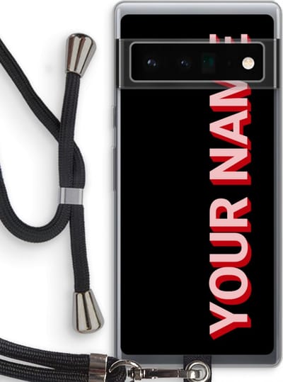 Gepersonaliseerd - Case Company® - Hoesje met koord geschikt voor Google Pixel 6 Pro hoesje met Koord - Namecase - Telefoonhoesje met Zwart Koord - Bescherming aan alle Kanten en Over de Schermrand