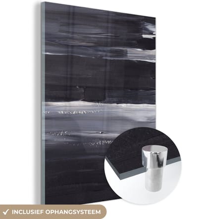 MuchoWow® Glasschilderij 120x160 cm - Schilderij acrylglas - Verf - Abstract - Zwart - Foto op glas - Schilderijen