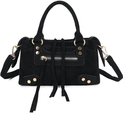 Gallantry® Dames Handtas – Compacte Schoudertas – Imitatie Suède Tas met Rits – Verstelbare Band - Zwart