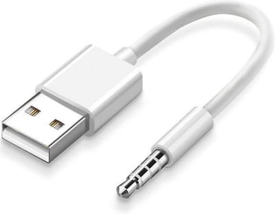 OneOne 0,10m USB kabel. Datakabel met pin. Witte oplader laadkabel. Oplaadkabel snoer past op Apple iPod Shuffle 1, Shuffle 2, Shuffle 3, Shuffle 4, Shuffle 5, Shuffle 6