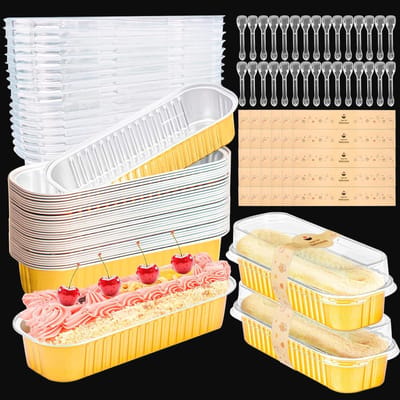 Solidchoice - Set van 30 Rechthoekige Aluminium Bakvormen met Deksel en Lepels, 200ML