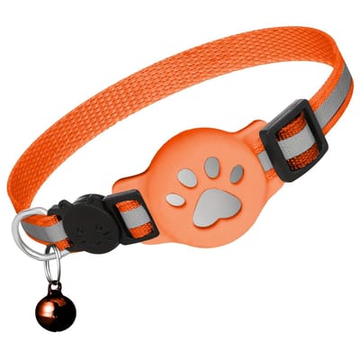 AirTag Kattenhalsband met Bel - Reflecterend & Breakaway Veiligheidsontwerp - Verstelbaar - Geschikt voor Kittens en Volwassen Katten - Oranje