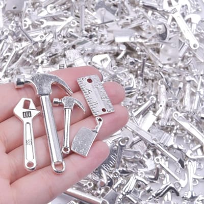 Mix Dagelijkse Gereedschappen Bedel Zilverkleurig Legering Hamer Liniaal Hanger Diy Sieraden Maken Benodigdheden Vintage Accessoires Handgemaakte Sleutelhangers gray
