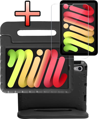 Hoes - Geschikt voor Apple iPad Mini 7 (2024) - 8.3 inch - 7e Generatie - Met Screenprotector - Kinderhoes Shockproof Bumper - Kidsproof Case - Tablet Hoesje - Kinder Cover - Zwart