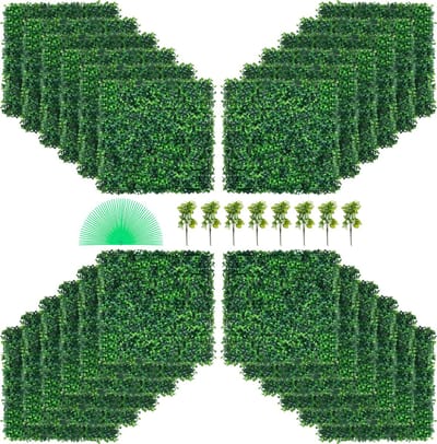 VEVOR Kunstmatig Buxus Hegpaneel, 24 Stuks, 50,8 x 50,8 cm, Kunstmatige Heggen, Kunstmatige Buxusomheining, Nep Klimop Realistisch Effect Groene Plastic Decoratie voor Tuinen en Werven, 4 cm Dikte