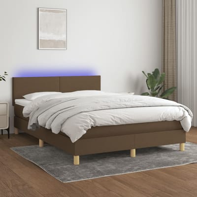 vidaXL - Boxspring - met - matras - en - LED - stof - donkerbruin - 140x200 - cm