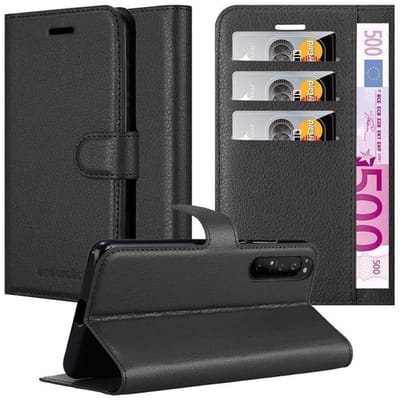 Cadorabo Hoesje geschikt voor Sony Xperia 1 II in PHANTOM ZWART - Beschermhoes met magnetische sluiting, standfunctie en kaartvakje Book Case Cover Etui