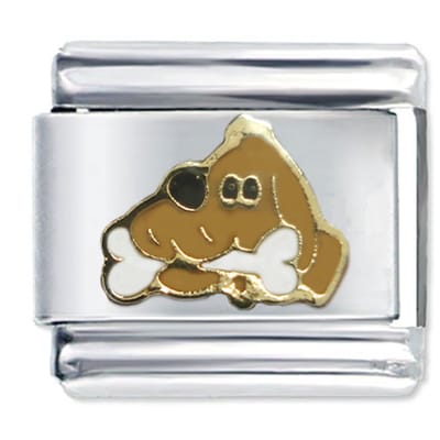 Quiges - Schakel - Bedel - 9mm - charms - hond met bot - Geschikt voor - armband - Schakelarmband - italy bedels armband