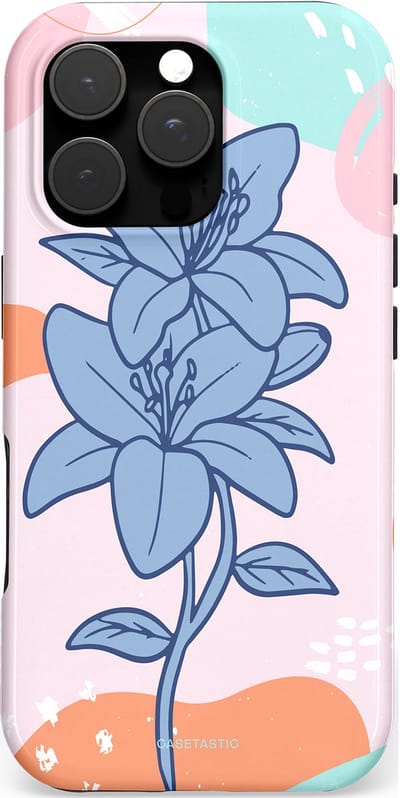 Casetastic hoesje geschikt voor Apple iPhone 16 Pro - MagSafe - Dubbellaagse bescherming - Roze Paarse Lelie Bloemen - Fashion Case - Wit Perzik Lichtblauw Mintgroen