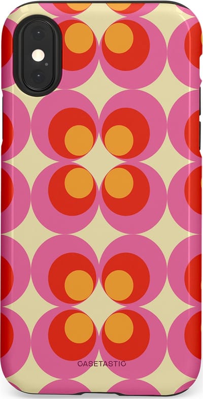 Casetastic hoesje geschikt voor Apple iPhone X / Apple iPhone XS - Dubbellaagse bescherming - Circle boogie - Fashion Case - Roze Rood Zand Okergeel