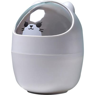Mini poubelle de bureau mignonne, grande ouverture, poubelle en plastique détachable grise