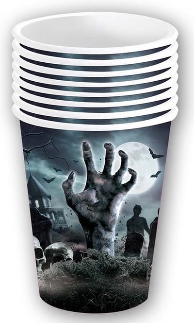 Fiestas Guirca Halloween/horror begrafenis feest bekers - 12x - zwart - papier - 240 ml