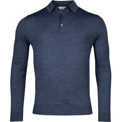 Thomas Maine Trui Fine Merino Pullover Polo Long Sleeve Single Knit Denim Blue / male