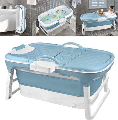 REN® Inklapbaar Bad - Bath Bucket - Inklapbaar Krukje - Zitbad - Opvouwbaar Bad - Blauw - 112cm x 62cm x 52cm