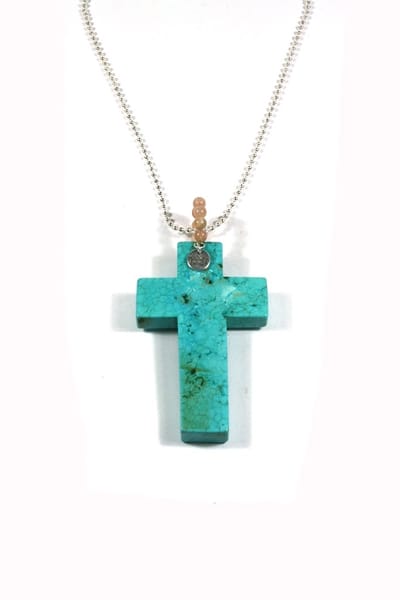Heaven Eleven - dames - ketting - rvs - ballchain - turkoois - turquoise - kruis - 70cm