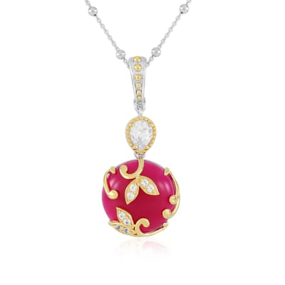 Cavill - 925 Sterling Zilver Ketting - Rhodium - 16,22 ct Frambozen Chalcedoon & 1,17 ct Witte Topaas - Verstelbare Elegante Dallas Prince Halsketting