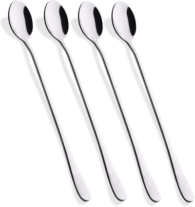 Bestek - Koffielepel - Theelepel met lange steel - Honinglepel - Ronde zilveren lepel 4 stuks