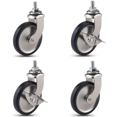 3-inch zwenkwielen met rem voor hotel- en restauranttrolleywielen met 8x15 schroefdraad, lichtgewicht Totale capaciteit 160 lbs Silvery Type 3