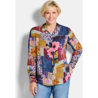 Overhemdblouse van viscose met een motievenmix - meerkleurig / gedess. - Gr. 19 van Goldner Fashion