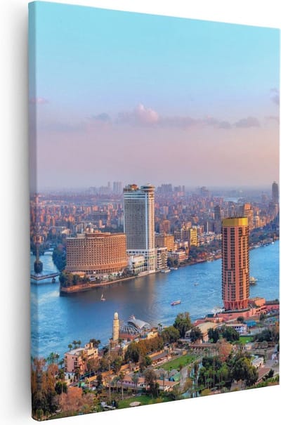 Artaza Canvas Schilderij Stad Egypte - 40x50 cm - Muurdecoratie Skyline - Wanddecoratie Nijl - Kamer Accessoires