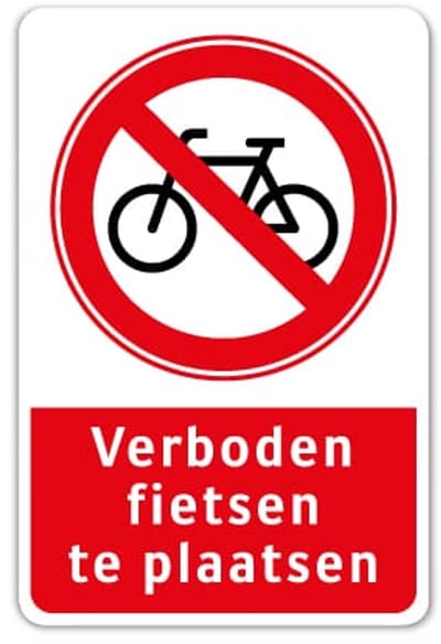 Bord Verboden fietsen te plaatsen - Weerbestendig Aluminium - 40x60 cm - Bevestiging: Zonder bevestiging (alleen het bord)