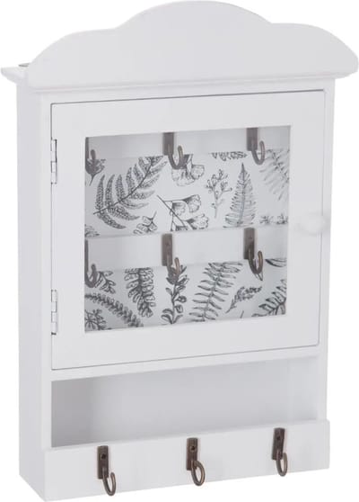 Sleutelkastje/sleutelhouder van MDF en glas wit 20 x 5,7 x 28,5 cm - Geschikt voor 9 sleutels/sleutelbossen