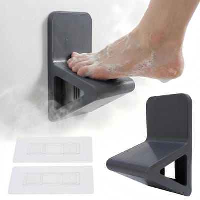 Set van 2 douchevoetsteunen - Boorvrije, aan de muur te bevestigen, driehoekige, antislip voetsteun voor het scheren van de benen, inclusief douchevoetsteunbeugel (zwart)
