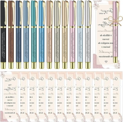 12-delig Set met 24 Stuks Inspirerende Geschenken voor Collega's - 12 Motivatiebalpennen en 12 Boekmerken met Italiaanse Zinnen voor Vrienden