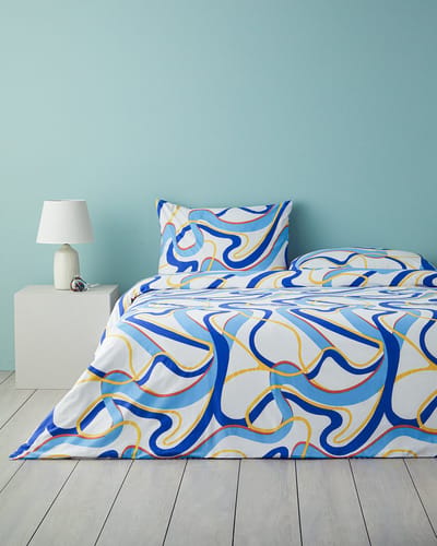 English Home Dekbedovertrekset - Abstract Marine -2 kussenslopen - 200 x 220 cm - Marineblauw/Oranje