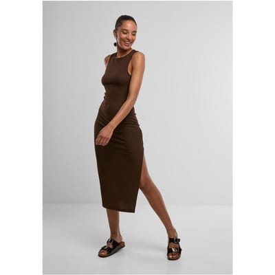 Urban Classics Maxi-jurk - Ladies Long Racerback Rib Dress - M tot XL - voor Vrouwen - bruin