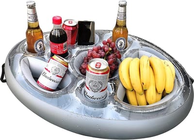 Opblaasbare bekerhouder, 2-in-1, drijvend dienblad, 8 gaten, grote capaciteit, floating coasters, bekerhouder, zwembad, opblaasbaar, zwembadbar, drijvend