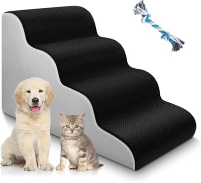 Dog Stairs 4 Steps Black / Grey for Small Dogs